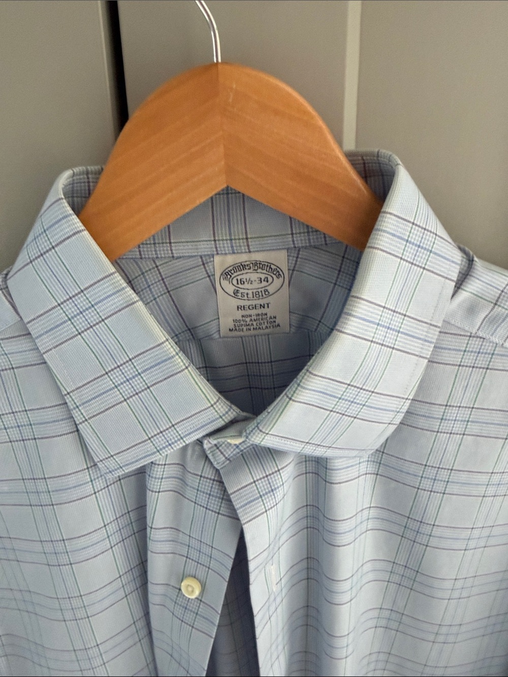 Brooks Brothers Light Blue Plaid Regent Dress Shirt